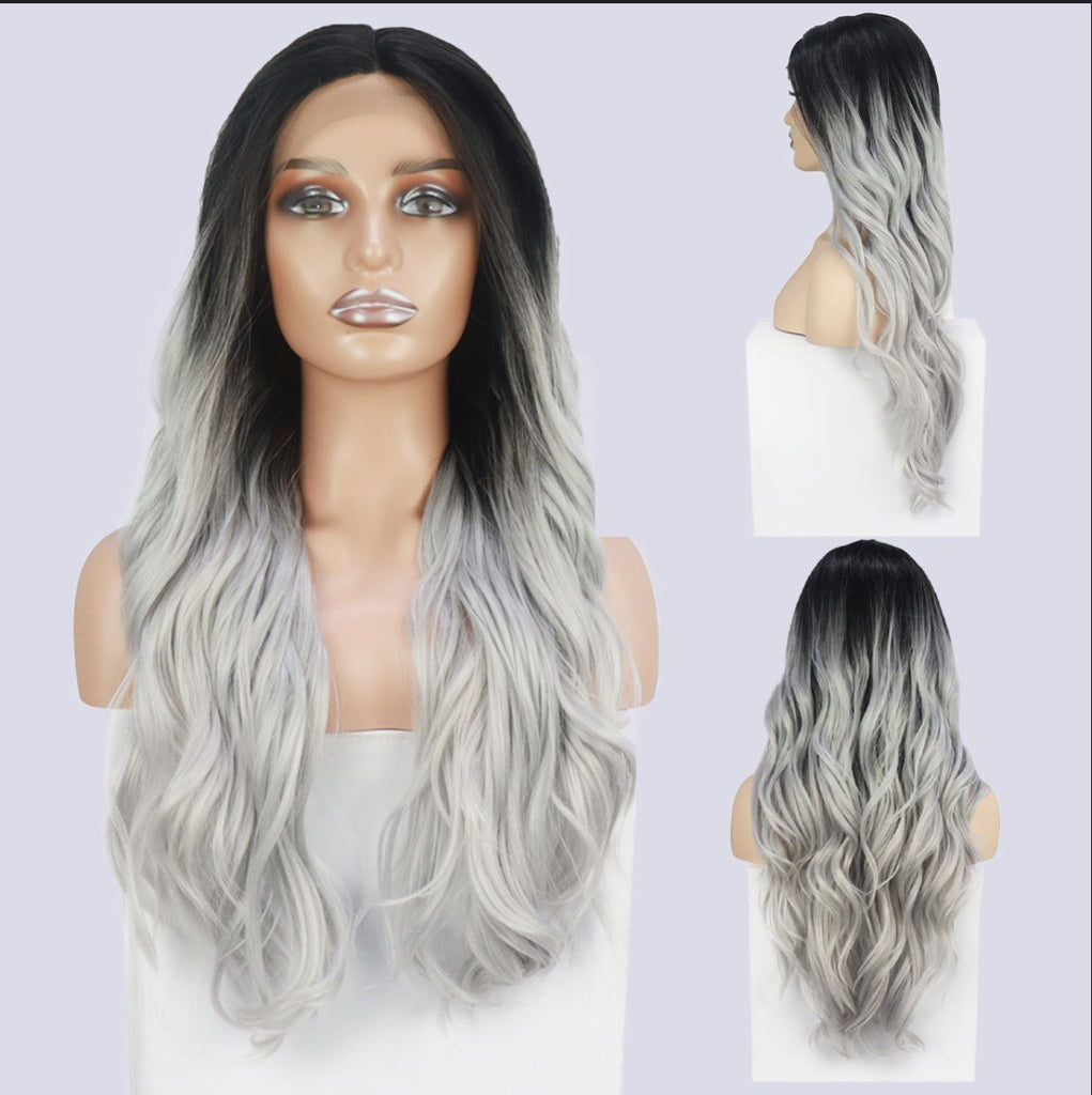 ✨2PCS 50% OFF✨ FH P14288 lace front long ombre gray  synthetic wig