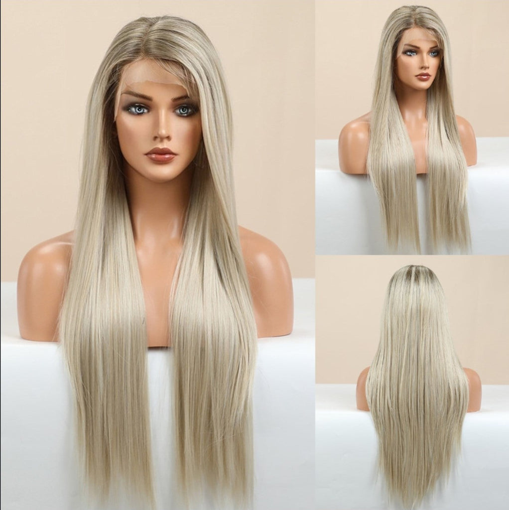 FH P14343 Platinum color straight lace front synthetic wig