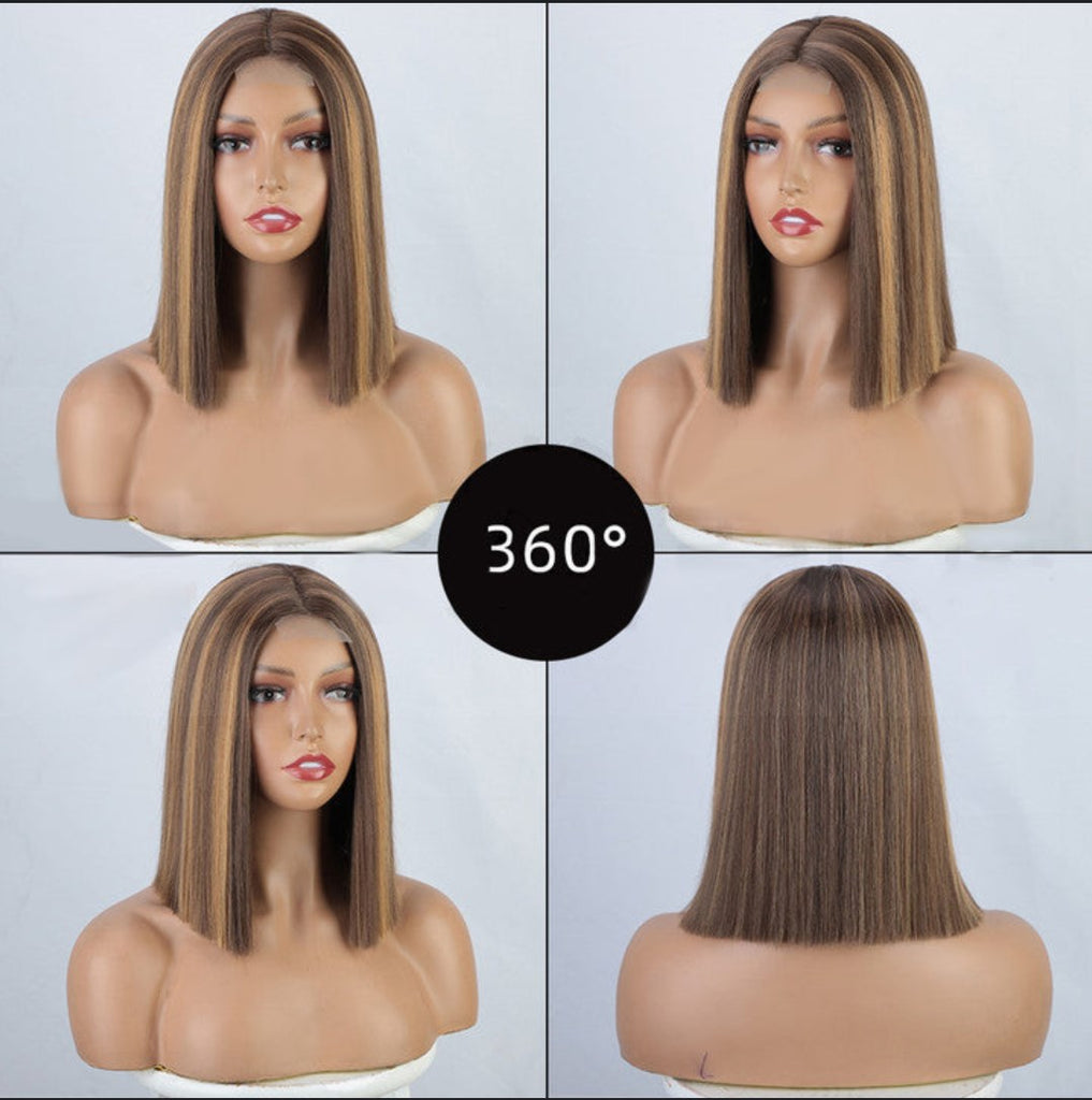 no33. ✨2PCS 50% OFF✨14INCH FH P14351 lace closure highlight bob straight synthetic wig