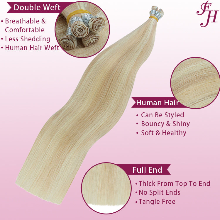 FH P27-613 light blonde piano color hand-tied weft human hair extensions