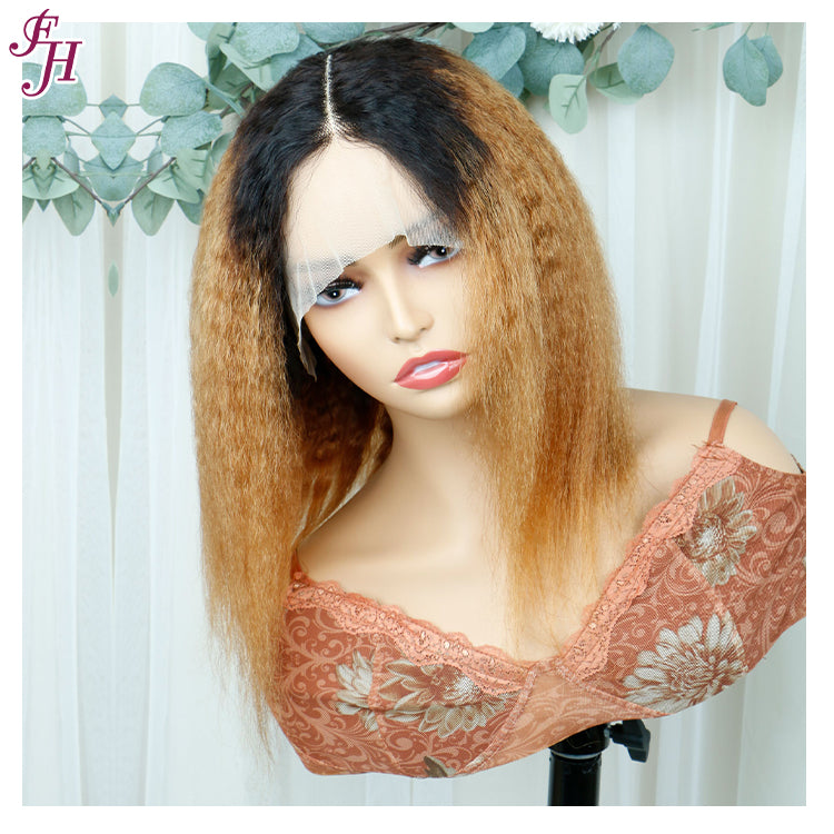 FH kinky straight T part bob wig 1B&30 human hair wig