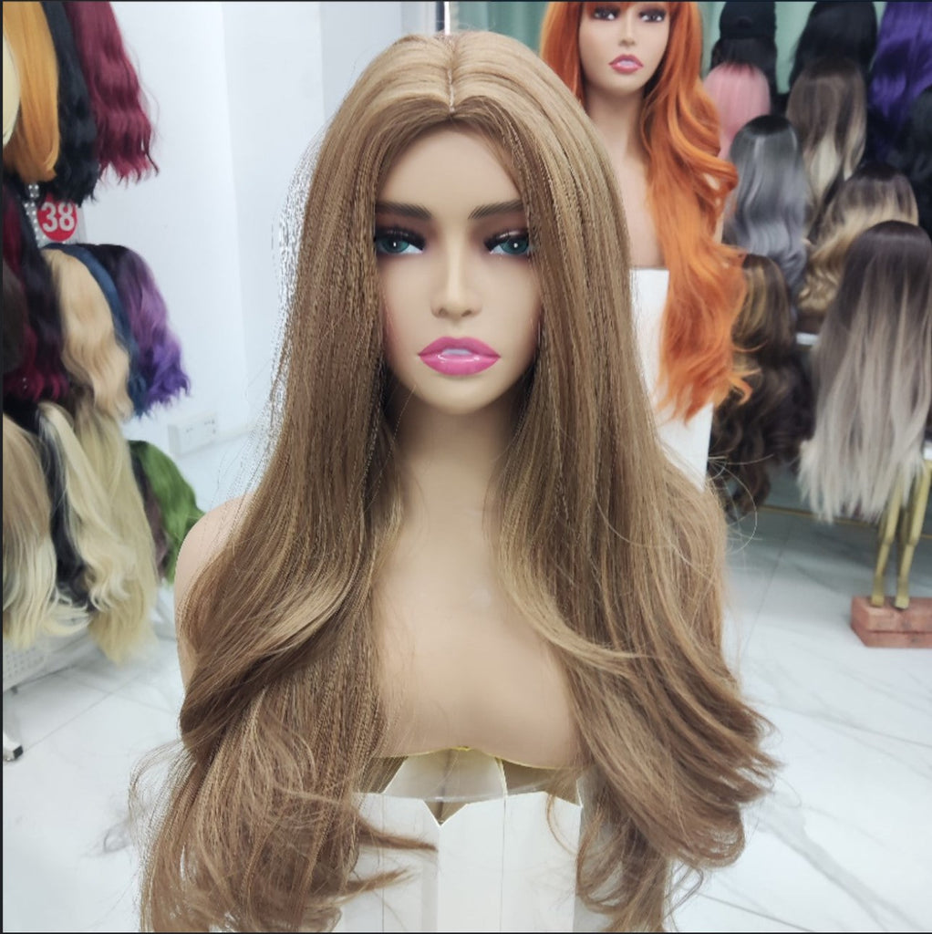 FH P14079 chocolate brown long wavy synthetic wig