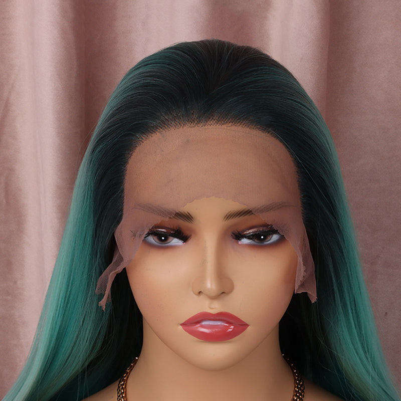 FHTK green straight lace front synthetic wig