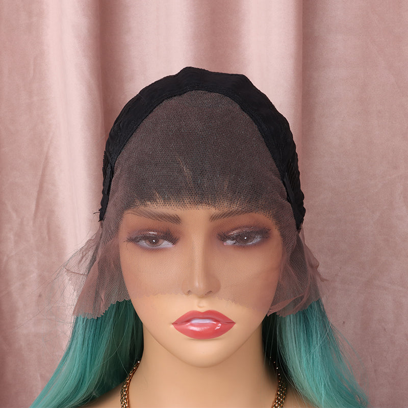 FHTK green straight lace front synthetic wig