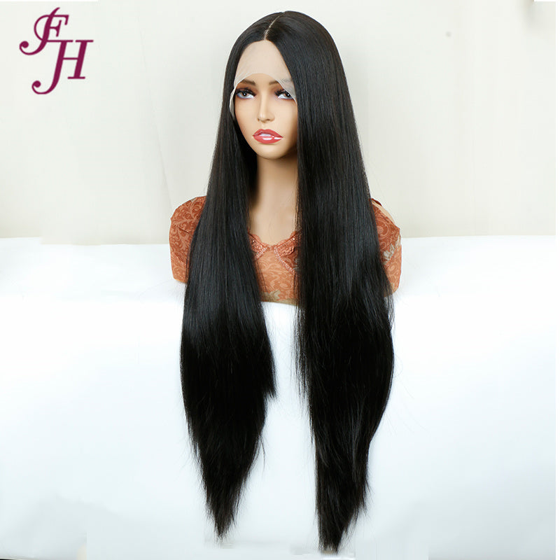 FH P13839 natural black straight T part lace synthetic wig