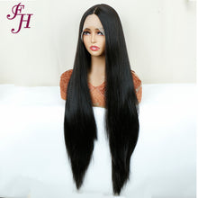 Load image into Gallery viewer, FH P13839 natural black straight T part lace synthetic wig