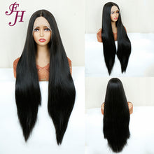 Load image into Gallery viewer, FH P13839 natural black straight T part lace synthetic wig