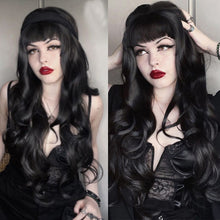 Load image into Gallery viewer, FH P13846 black wavy machine made with bang synthetic wig