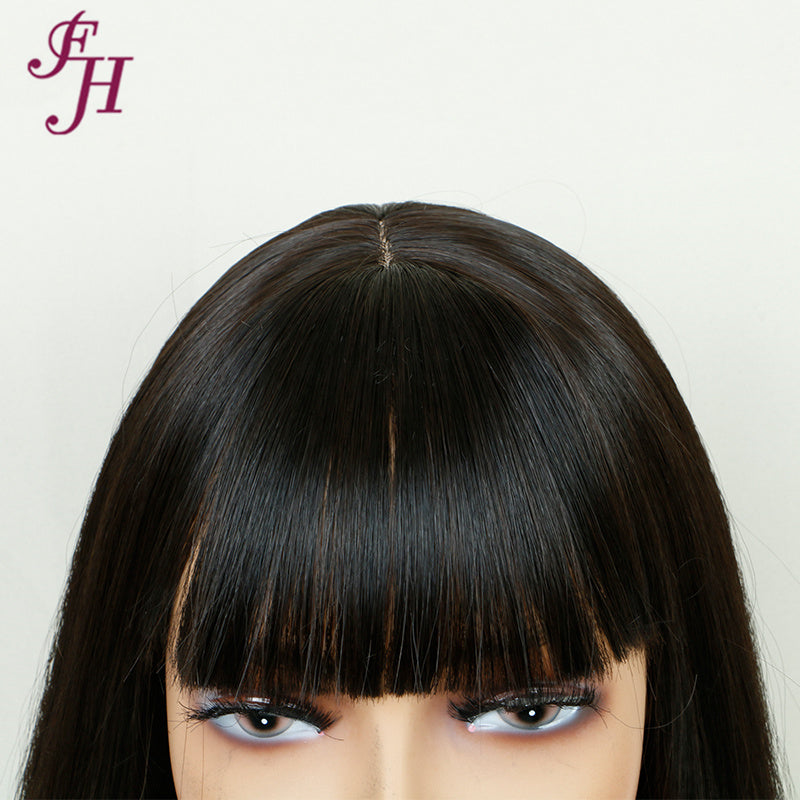 FH P13840 natural black straight machine made wig