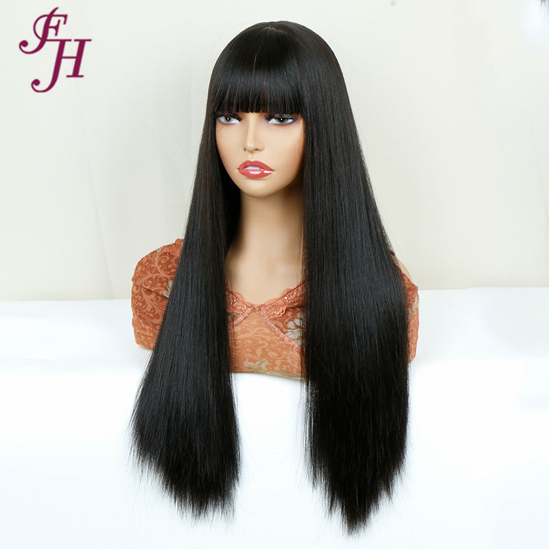 FH P13840 natural black straight machine made wig