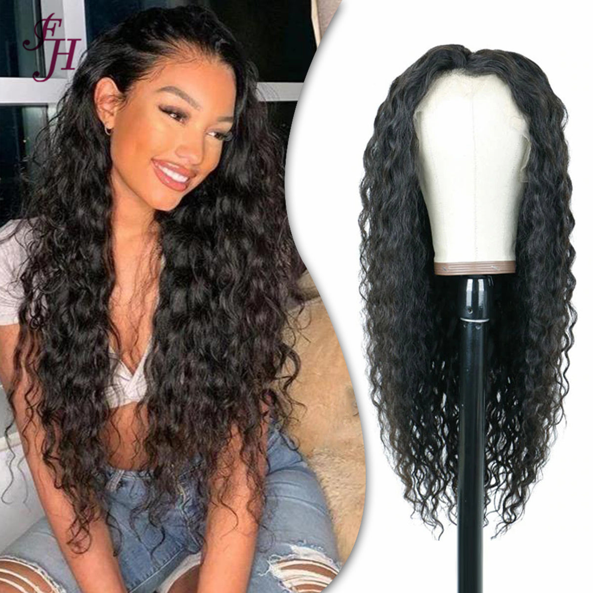 FH wholesale lace frontal wig water wave 13x4 lace front human